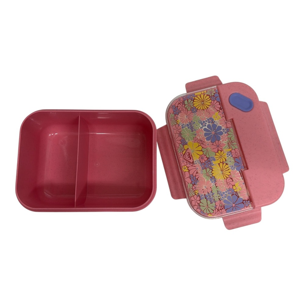 Roxy Hard Lunch Box Food Container with Utensils Snap Lid EUC Pink Floral